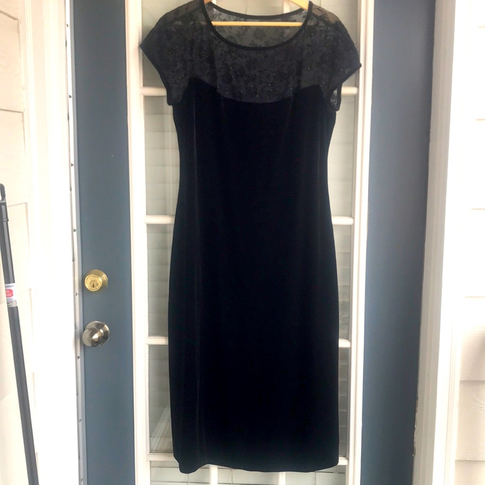 Black Amanda Lane velvet cocktail dress